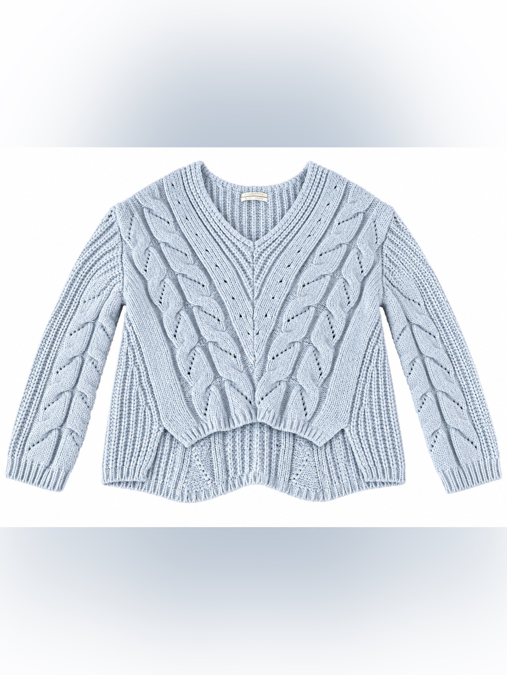 Anthropologie Ramona Cable Knit V-Neck Alpaca Blend Sweater Blue